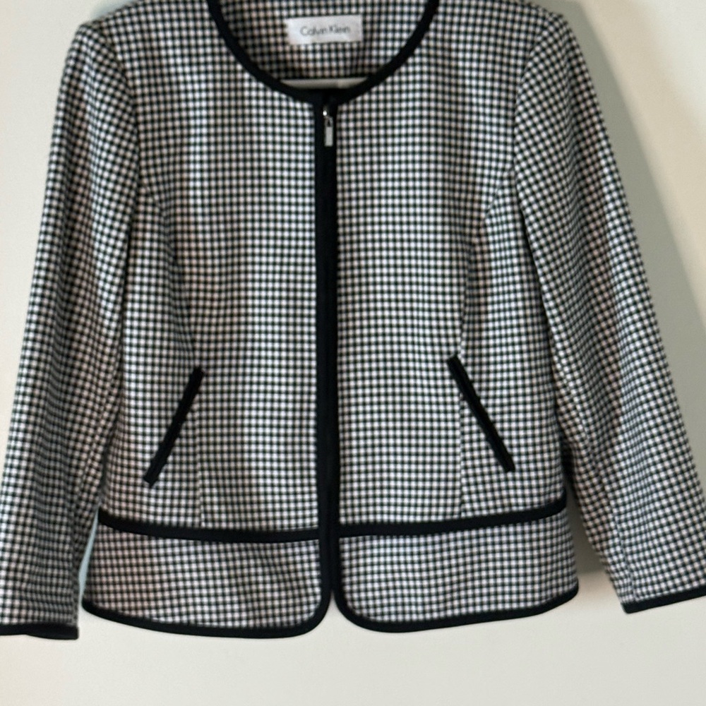 Calvin Klein Black & White Houndstooth Zip Jacket